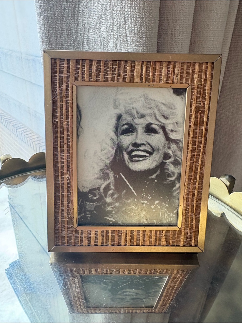 Dolly Parton Print in Vintage woven and Metal Frame